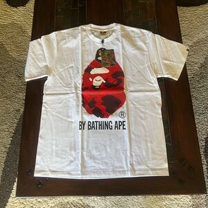 Bape White Tee with Red Ape Graphic